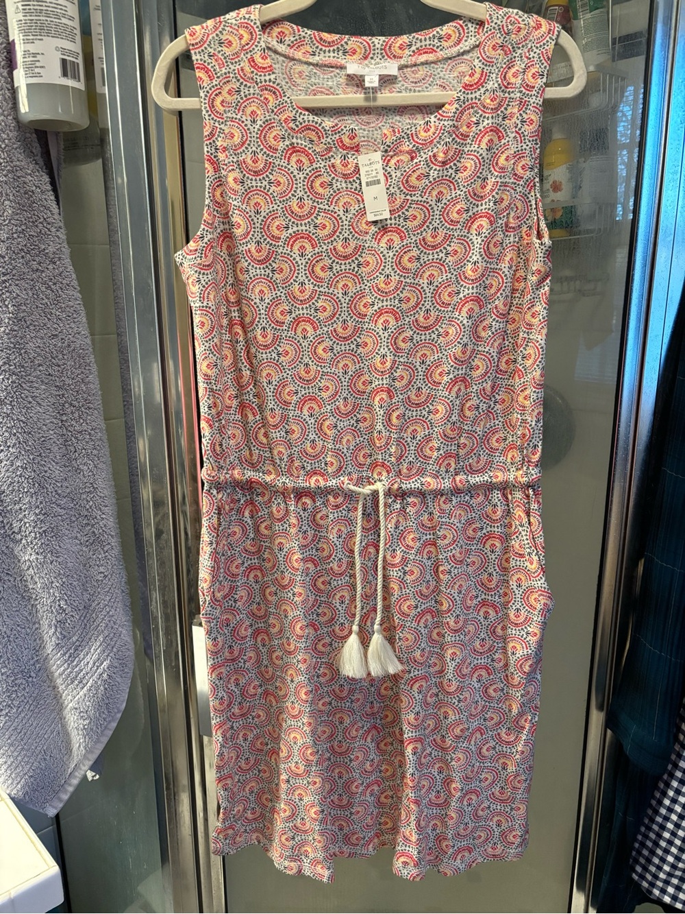 Talbots White Sundress with Red and Yellow Fan Print